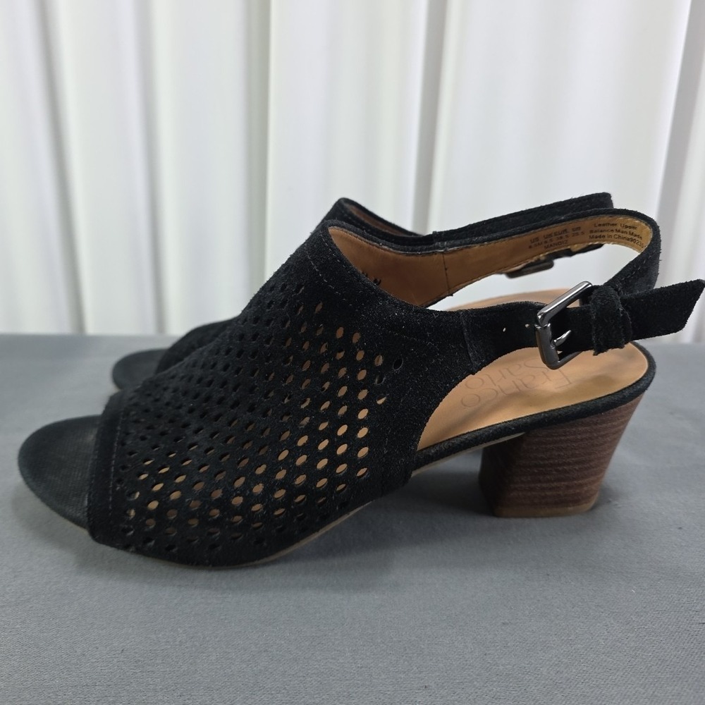 Franco Sarto MANDI2 Open Toe Heeled Mule Sandal 8.5 Black Mesh Slingback Leather - Picture 3 of 7